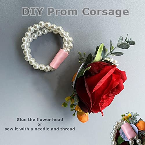 Yokoke Elastic Pearl Wrist Bands Wristlets Corsage Accessories Bracelet For Wedding Prom Flowers (12Pcs White Pearl Wristbands) #TOP6