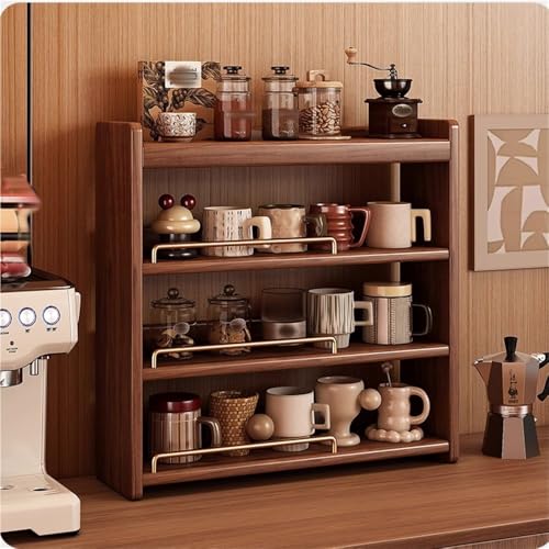 4-Tier Open Storage Coffee Mug Display Rack, Solid Wood Vintage
