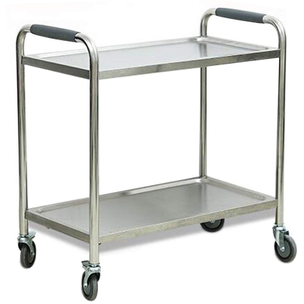 Carrelli Portavivande Multifunzione, Carrelli per Hotel, Garage, in Acciaio Inox di Grosso Calibro, con Manici in Spugna, Facili da Spostare, 2 Colori, 3 Misure,Silver-80X40X90Cm