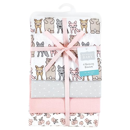 Image of Hudson Baby Unisex Baby Cotton Poly Flannel Receiving Blankets, Wild Forest Pink, One Size