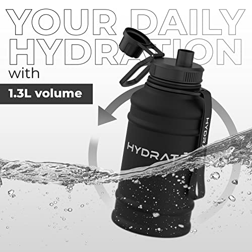 Hydrate 43 Oz Stainless Steel Water Bottle - Bpa Free Metal Water Bottle For Gym, Exercise - Water Jug With Convenient Nylon Carrying Strap And Leak-Proof Screw Cap Water Bottles For Men, Women, Adult #TOP2