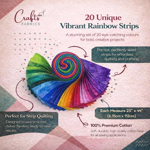 CraftsFabrics 20pcs Jelly roll Fabric for Quilting 2.5 inch (Rainbow Smudge) | Fabric Roll | Rainbow Jellies | 2.5'' x 44''