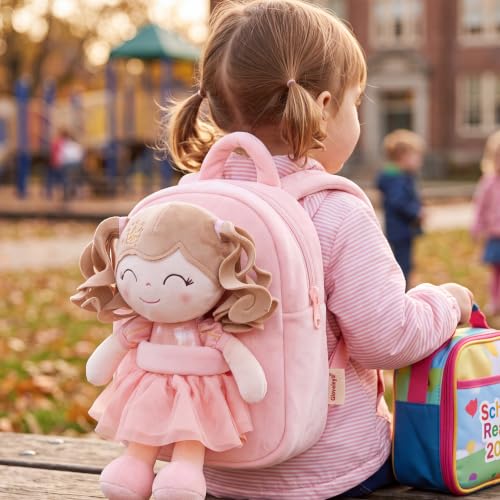 Image of Gloveleya Kids Backpack Toddler Girls Backpacks Soft Plush Girl Toys Crown Princess Pink 9 inch