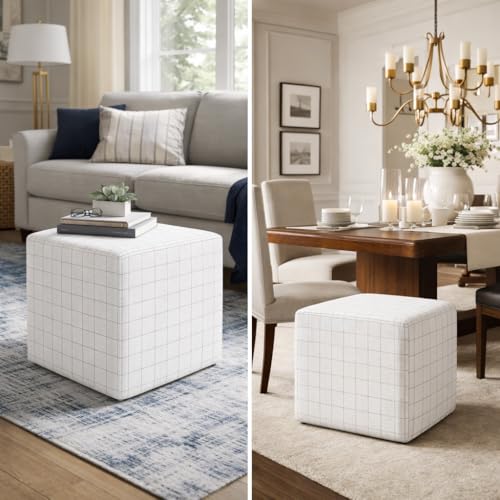 Image of HomePop 19 inch Square Ottoman - Natural Windowpane