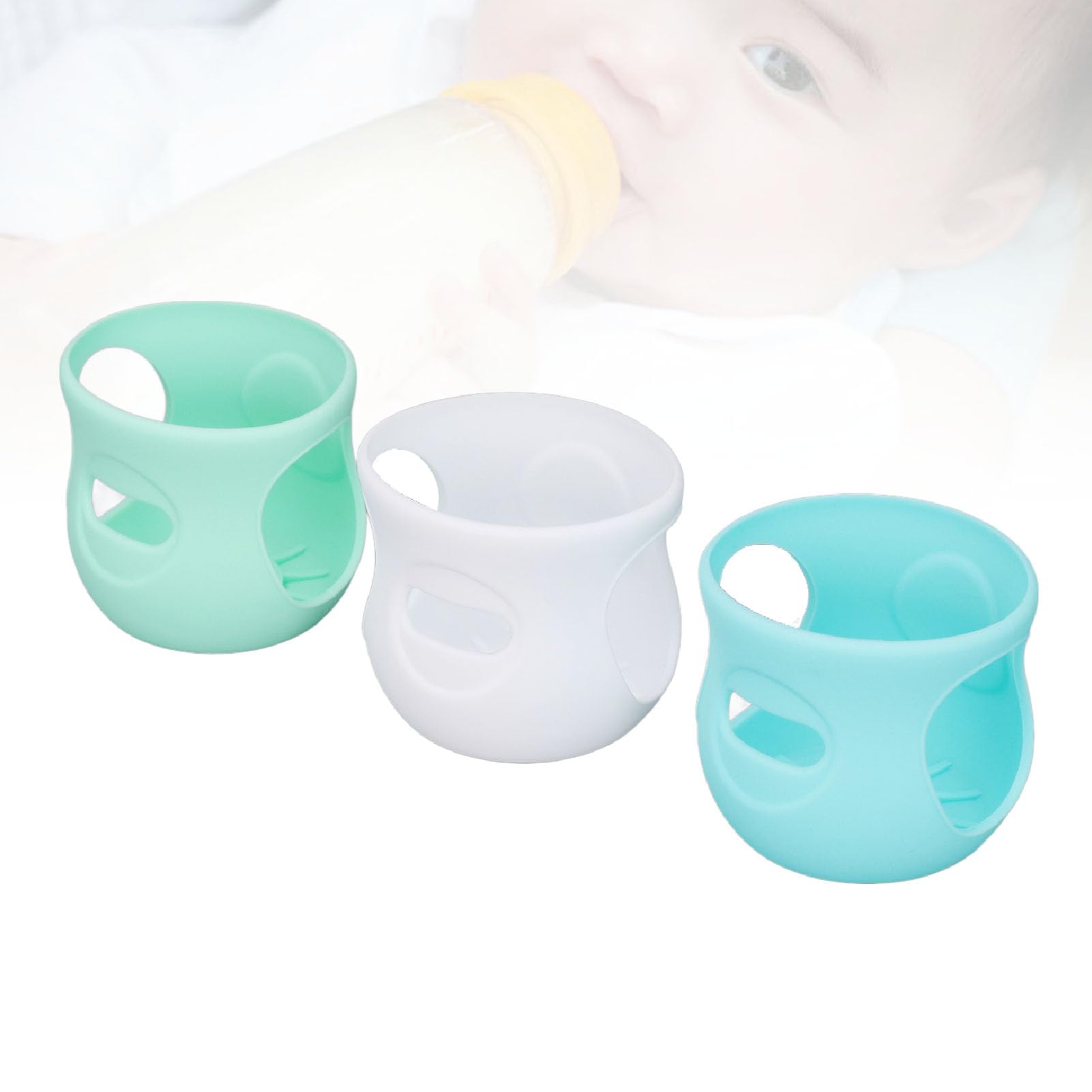 3 Fundas de Silicona para Biberones de 4 Onzas, Antiescaldaduras, Funda para Biberones de Vidrio para Uso Domstico o de Viaje (Blanco+Verde claro+Verde oscuro