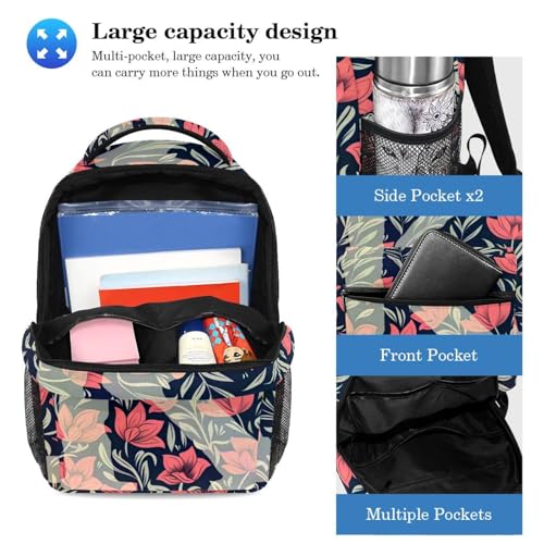 Sac à dos grande capacité anti mal de dos avec trousse fleurs roses