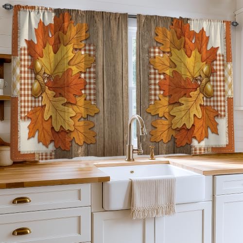 Rideaux de cuisine rustiques pour un évier d'automne chaleureux orange