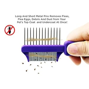 Hertzco Double-Sided Comb Hair Brush & Dog/Cat Grooming Kit – Closely Spaced Metal Pins – Detangling, Dog Combs, & Round Brushes – Hair Comb Tool (Double-Sided)