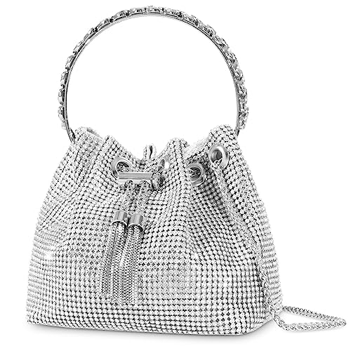 Image of Desy & Feeci Bling Rhinestone Purse for Women, Glitter Clutch Handbag Bucket Evening Bag for Girls Wedding Party