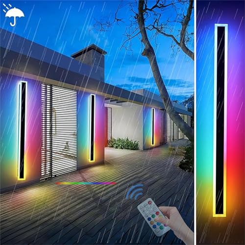 Lampe murale noir extérieure IP65 longue applique RGB réglable 180cm