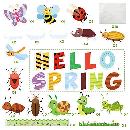 B1Ykin 111Pcs Spring Insects Bulletin Board Name Tags Decoration Set Hello Spring Bug Butterfly Bee Border Wall Chalkboard Summer Party Supplies For Elementary Classroom School Home #TOP1