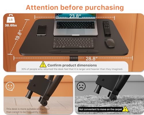 Image of JOY worker Foldable Mobile Standing Desk, Height Adjustable Sit Stand Desk, 90 Tiltable Rolling Laptop Table, Portable Workstation with Non-Slip Mat for Home Office, Holds Up to 22lbs, Black