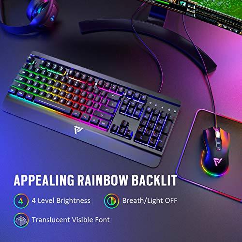 VicTsing Wired Gaming Keyboard and Mouse Combo, Led Rainbow Backlit Keyboard Quiet Metal Keyboard