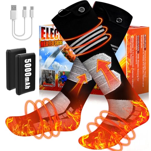 Heated Socks, Heated Socks for Men Women Rechargeable, 5000mAh & 4 Temp Electric Heated Socks Up to All Day, Washable Winter Warm Socks for Outdoors Work Hunting Skiing Hiking Fishing Cycling Camping
