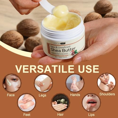 Sheabutter Bio Unraffiniert Kaltgepresst (120ml) 100% Rein & Natürlich, Pur Vegane Herstellung Premium Shea Butter,Natural glatte Shea-Nuss-Lippenbalsam,Parfümfrei Körperbutter für alle Hauttypen