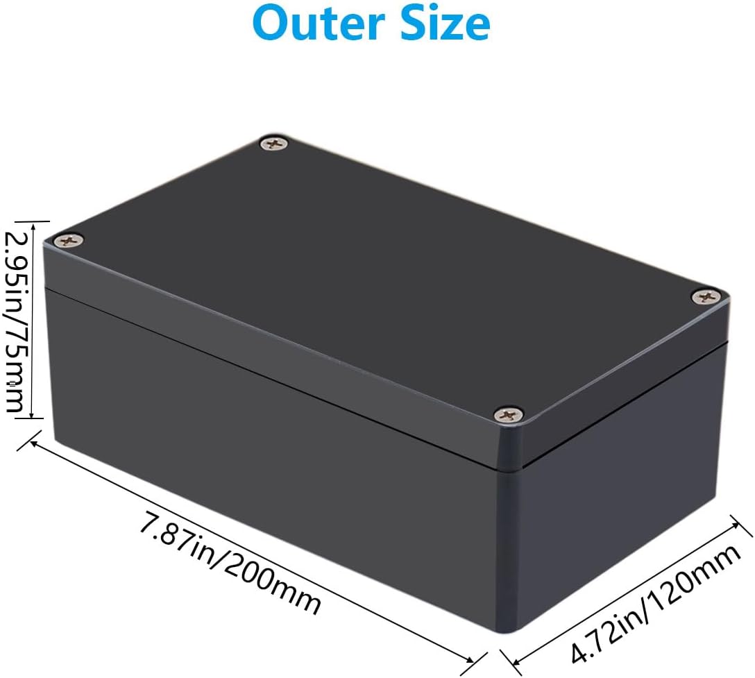 Project Box ABS Black Electrical Boxes IP67 Outdoor Waterproof box Electronic Junction Box Power Enclosure with Cable Glands for DIY Project 7.9 x 4.7 x 3 inch (200x120x75mm)