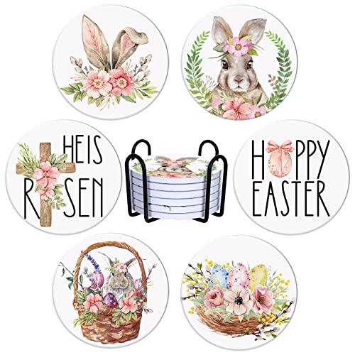 Dessous de verre lapin de Pâques en céramique avec support lot de 6 - 2