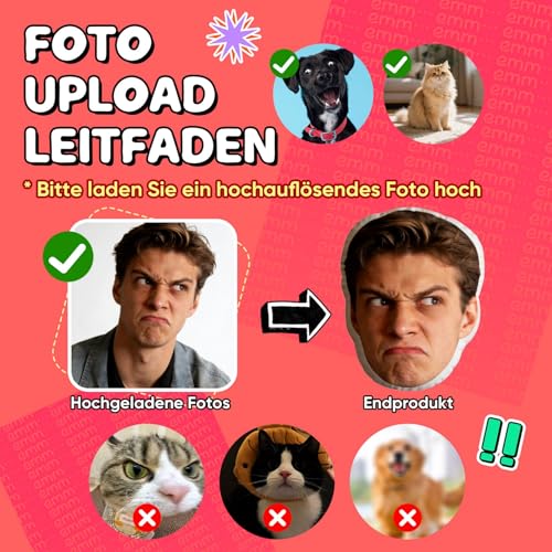 Funmii Kissen mit Foto Bedrucken Lassen, Kissen Personalisiert, Hund Katze Haustier Fotokissen, Kuscheltier mit Gesicht Foto, Lustige Fotogeschenke, Personalisierte Geschenke für Frauen Männer