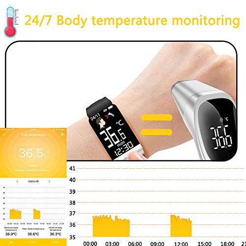 YZJ Fitness Tracker,Body Temperature Watch with Heart Rate Blood Oxygen Blood Pressure Monitor,Pedometer Smart Watch with Sleep Monitor, Step Counter for Kids Women Men (f-Red+Black)