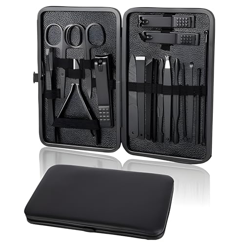Image of Nail Cutter Set - 18 in 1 Manicure Pedicure Kit for Women, Complete Grooming & Pedicure Kit for Women and Men with Black Leather Travel Case, Perfect Gifts for Women - Wishkey