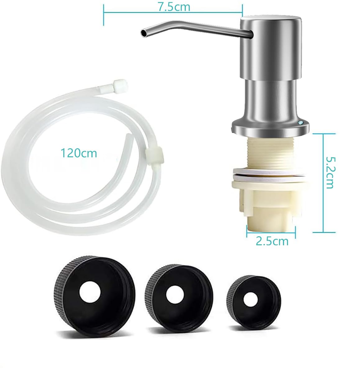 dispensador jabon Cocina bajo encimera.Dispensador de jabón de Cocina de Acero Inoxidable, dispensador de jabón de Fregadero. Dosificador de jabón Empotrado con Tuerca.Plata