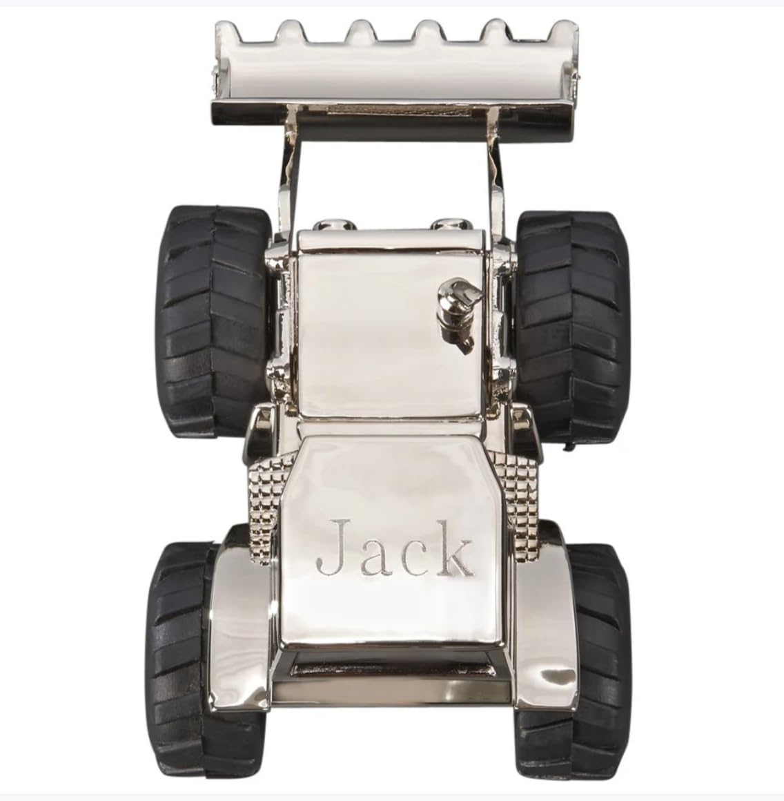 Personalized Front End Loader Tractor-Silver Piggy Bank for Baby, Engraved Unique Coin Baby Bank for Kids and Children, Newborn Custom Gifts
