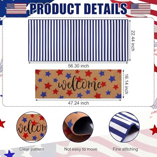 Tinideya 2 Pcs Long 4th of July Layered Outdoor Doormat 47"x17" 250th Anniversary Patriotic Star Coir Welcome Mat with Red White Blue Stripe Rug for Memorial Day Front Porch Entryway Home Decor by Tinideya - Used condition - Image 2