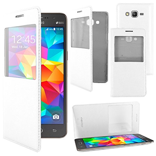 ebestStar - Coque Compatible avec Samsung Grand Prime Galaxy G530F, Value Edition G531F Etui Slim Housse Portefeuille Fenêtre View, Blanc [Appareil: 144.8 x...