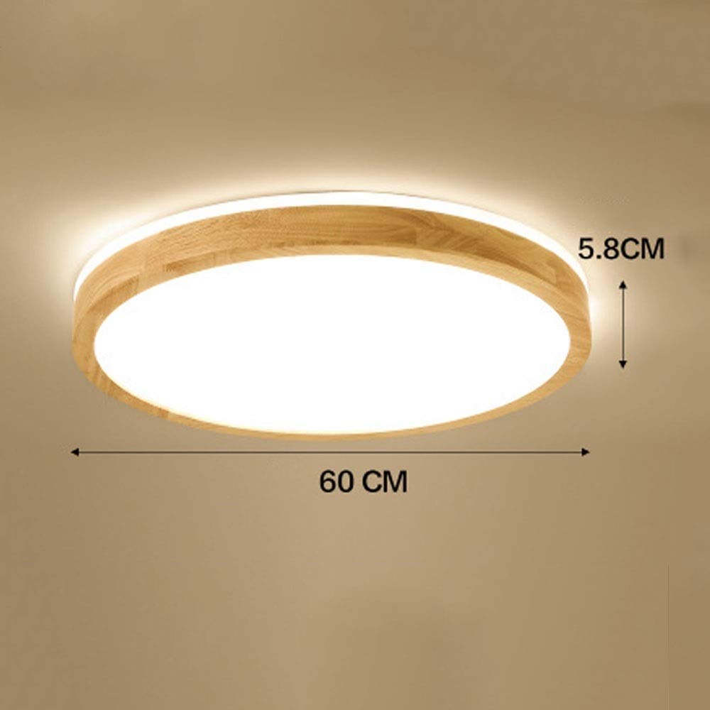 Deckenleuchte Aus Massivem Holz, Deckenleuchte Aus Nordischer Eiche,Ultradünne 5.8cm Runde Deckenleuchte,360-Grad-Surround-Beleuchtun， Wohnzimmer-Schlafzimmer-LED-Deckenleuchte