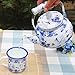 Enamel Teapot, 2.5L Large Blue Floral Vintage Tea Kettle with Ceramic Handle for Gas, Induction, Electric Stove Tops