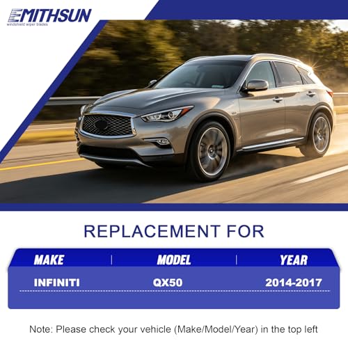 Image of EMITHSUN Replacement for 2014-2017 INFINITI QX50 Windshield Wiper Blades | 24 inch+17 inch+14 inch,OEM Quality,Front & Rear Wipers,Stable & Quiet Performance,All-Seasons Rubber Wiper Blades,Streak-Free Wiping