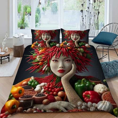 Housse de couette King 220x240cm poivrons microfibre imprimé 3D