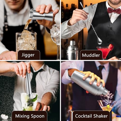 Roylvan Bartender Kit, 23 Piece Professional Cocktail Shaker Set with Stand Shaker Spoon Jiggers Cocksrew, All Essential Bar Tools Accessories for Home Bar Mixology Drink Mixing, Gift, Stainless Steel - Thumbnail 5