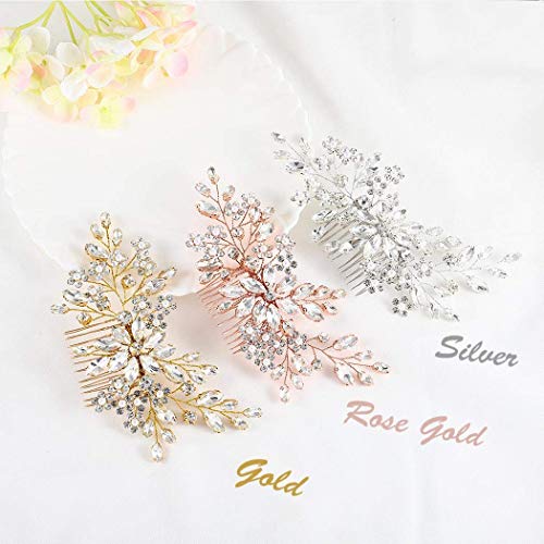 Catery Flower Crystal Bride Wedding Hair Comb Hair Accessories With Pearl Bridal Side Combs Headpiece For Women (Rose Gold) #TOP4