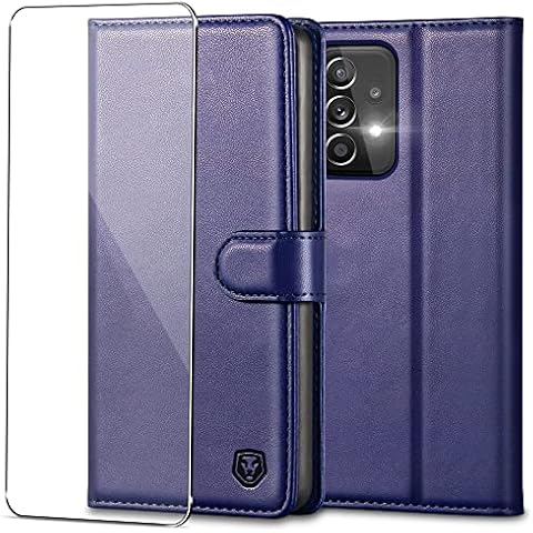 Kuafcase for Samsung A33 5G Case with 1 Screen Protector, Wallet Leather Flip Case with Card Holder Magnetic Closure Kickstand Shockproof Phone Case for Samsung Galaxy A33 - Blue Cover