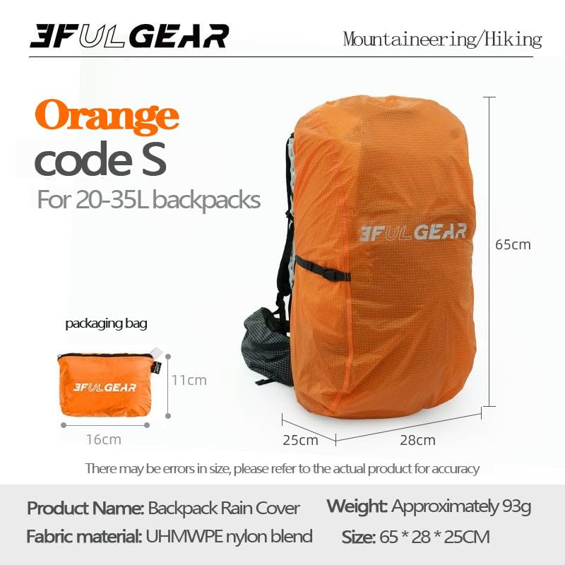 GANSMART 3F 20-85L backpack rain cover, waterproof, dustproof, wear-resistant, tear resistant outdoor hiking backpack cover (orange-S)