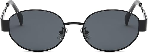 Miniatura 5 de Lentes de sol ovalados retro para mujeres y hombres, lentes de sol ovalados de metal de los años 90, tonos vintage