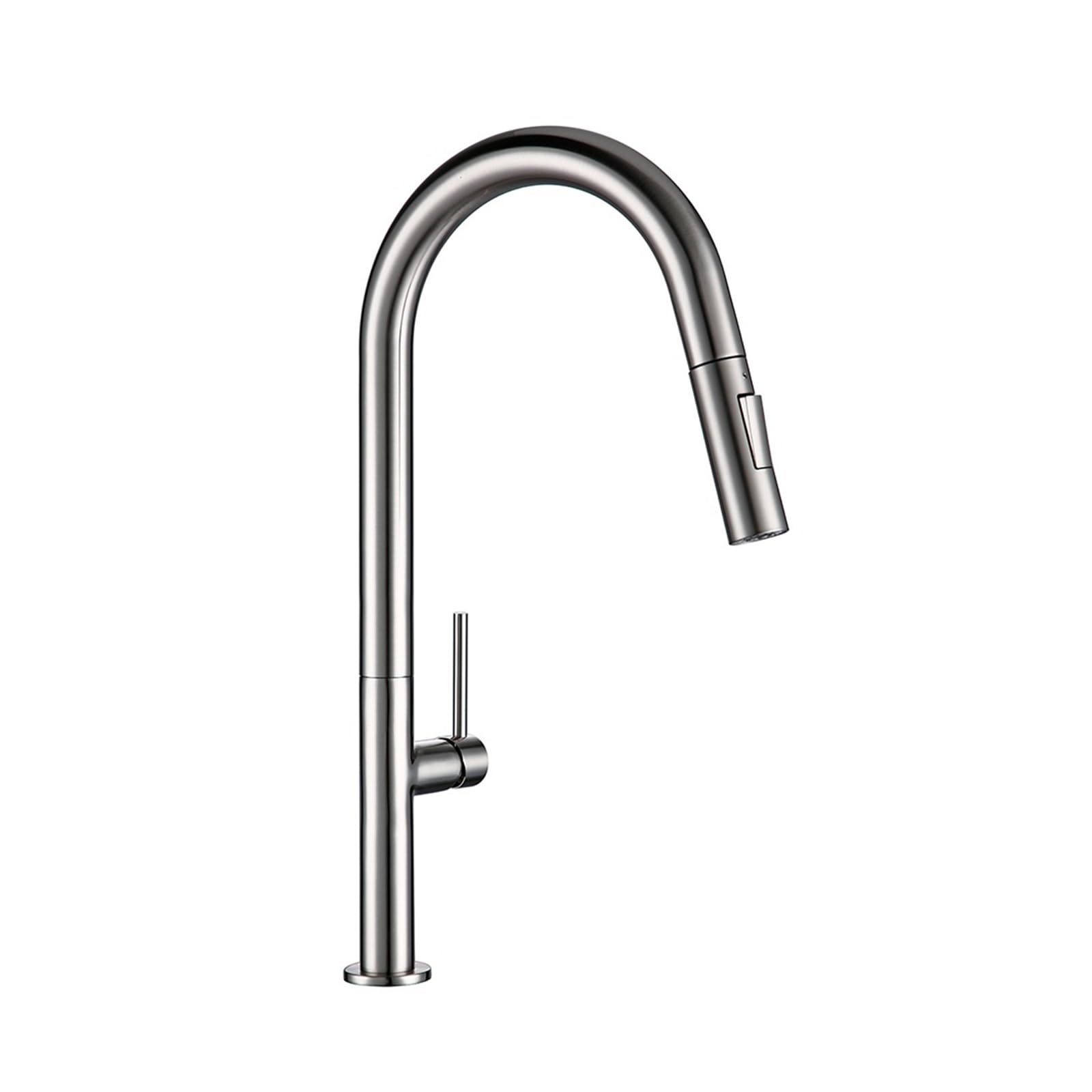 Robinet de cuisine extractible noir et chrome brossé en laiton rotatif à 360° pour évier eau chaude