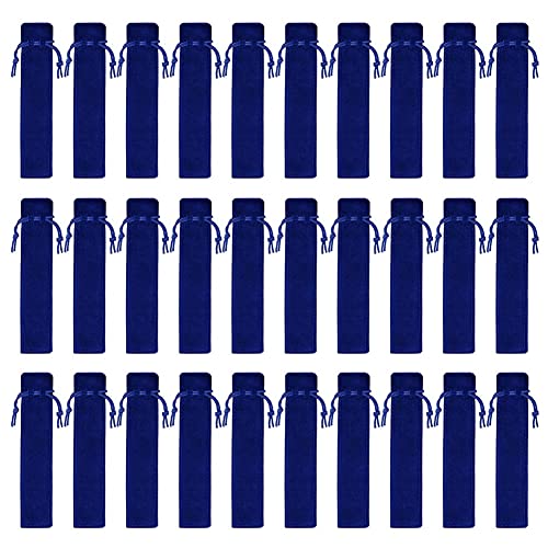 NISHZHU 100 Pieces Velvet Pen Pouch Drawstring Pen Bag Single Pen Sleeve Holder Pencil Bag for School Office Business Gift blue
