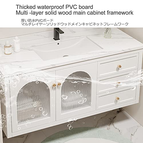 Mobile da bagno sospeso con lavabo e specchio, design salvaspazio per bagno compatto