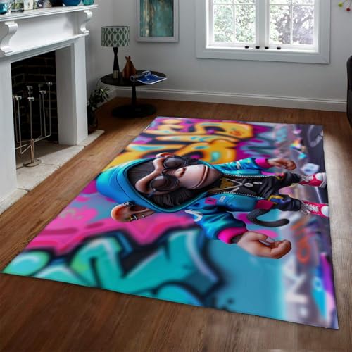 Tapis antidérapant 80x150cm lavable et doux motif graffiti street art
