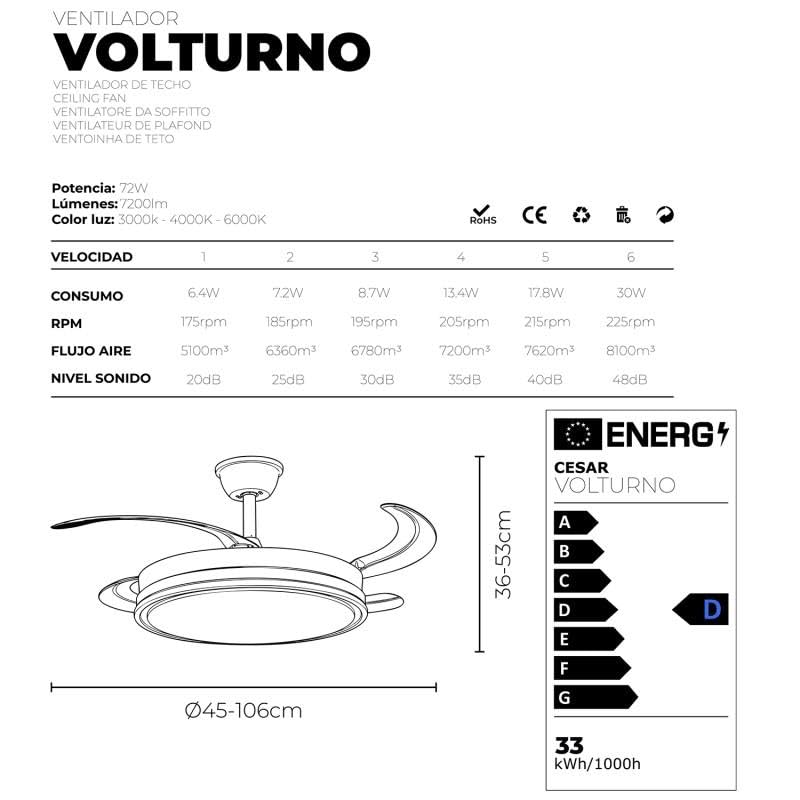 Ventilateur de plafond avec lumière argent luxe Volturno 53cm - 3