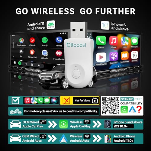 Image of OTTOCAST Mini 2025 Wireless CarPlay & Android Auto 2-in-1 Adapter, Fast Stable Connection, Plug & Play for iPhone & Android Devices (White)