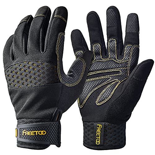 FREETOO Safety Work Gloves Men & Women, Mechanic Working Gloves Double Breathable, Touch Screen, Excellent Grip, Synthetic Leather Construction Gloves