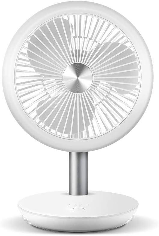 Soleus Air Portable Table Fan, 7" Small Desk Fan, 4000mah Rechargeable Battery Quiet USB Mini Floor Fan, Pedestal Fans for Personal Bedroom Office Fishing Camping Travel, 4 Speeds (Color White)