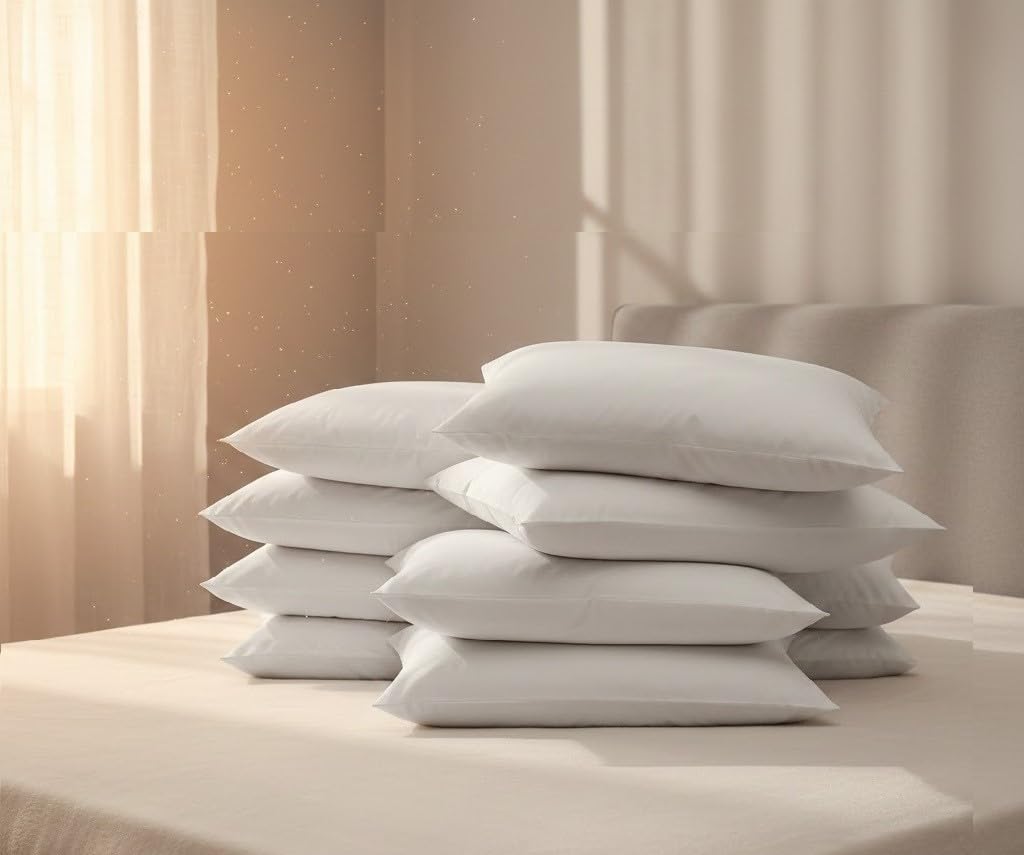 Oreillers 60 x 60 cm blanc lot de 10 carrés confortables et hypoallergéniques en fibre