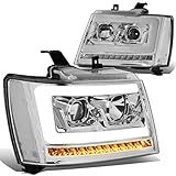 3D LED DRL Sequential Turn Signal Chrome/Clear Projector Headlight Lamps Compatible with 07-14 Tahoe Suburban Avalanche