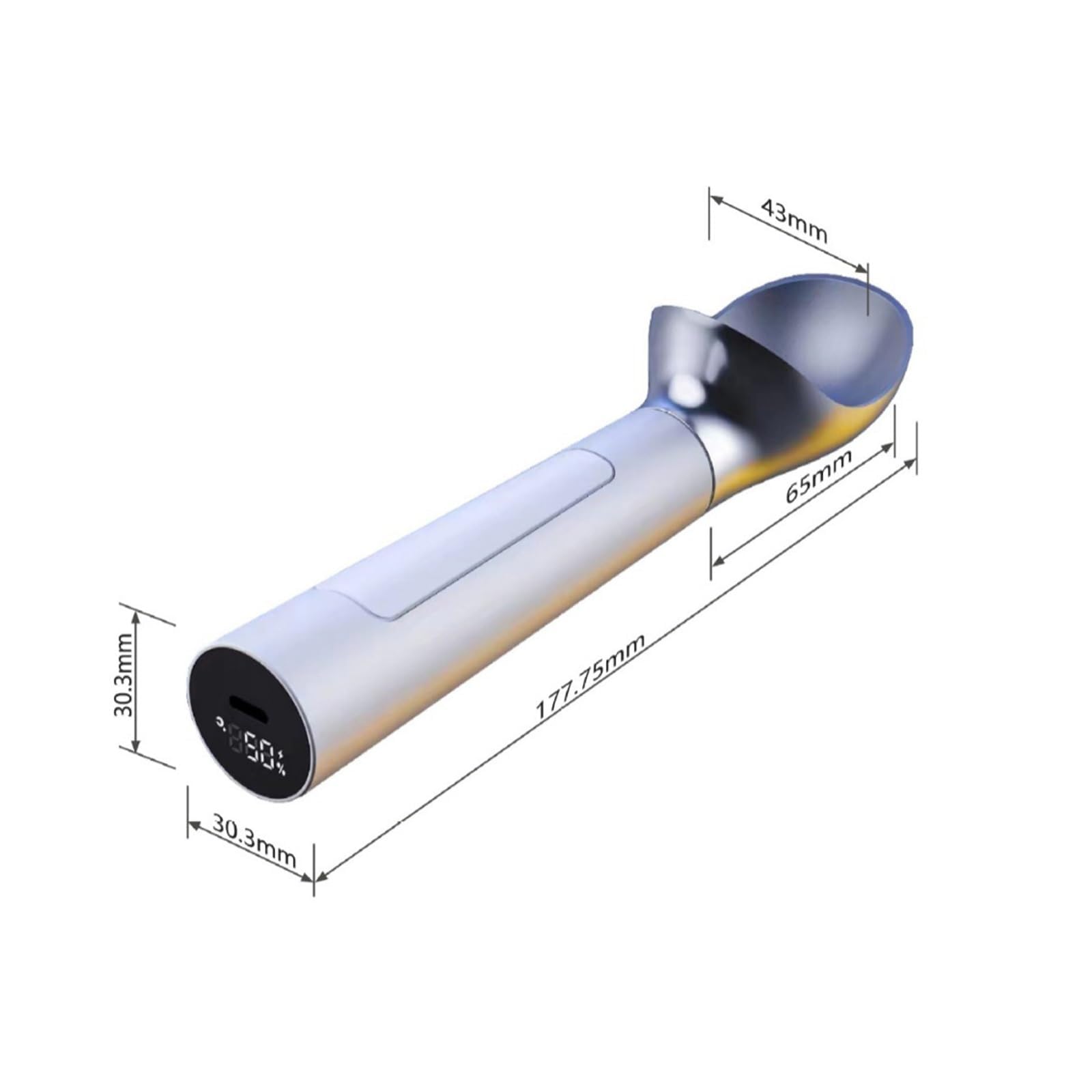 Cuillère à glace chauffante portable rechargeable avec affichage numérique étanche et température réglable 56,7 g/cuillère 8 h de temps de veille