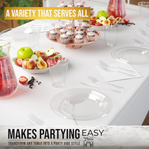Image of Exquisite 350 Pcs Clear Plates and Napkins Party Supplies Plate Sets | Sturdy Plastic Dinnerware Set With 9 inch & 7 inch Plates, 12 Oz Cups, Lunch Napkins and Cutlery Serves 50 for Birthdays & Everyday