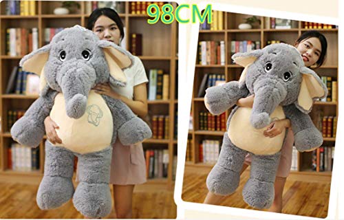 Annco 68cm-128cm Elefanten-Plüschspielzeug, niedliches, beruhigendes Elefantentier, Stoffpuppe, Bettdekoration, Kissen, Elefanten-Stofftier (98cm, Gray)